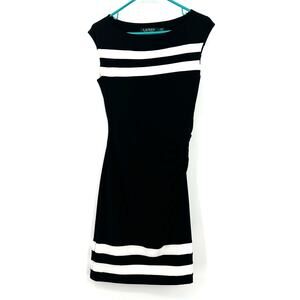 Lauren Ralph Lauren Size 4 Dress Black White Sleeveless Fitted‎ High Neck